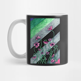 Poppies and Diagonal Stripes Mug